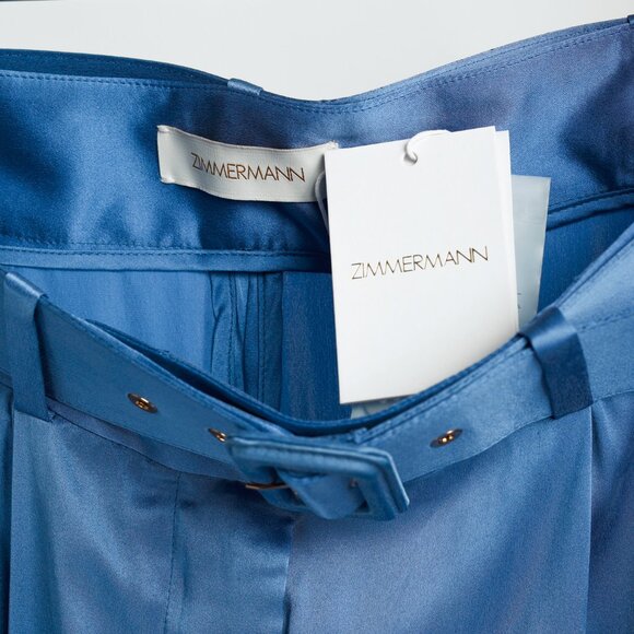 Zimmermann PF/24 Cornflower Belted Charmeuse Silk Tuck Pants - Picture 7 of 10